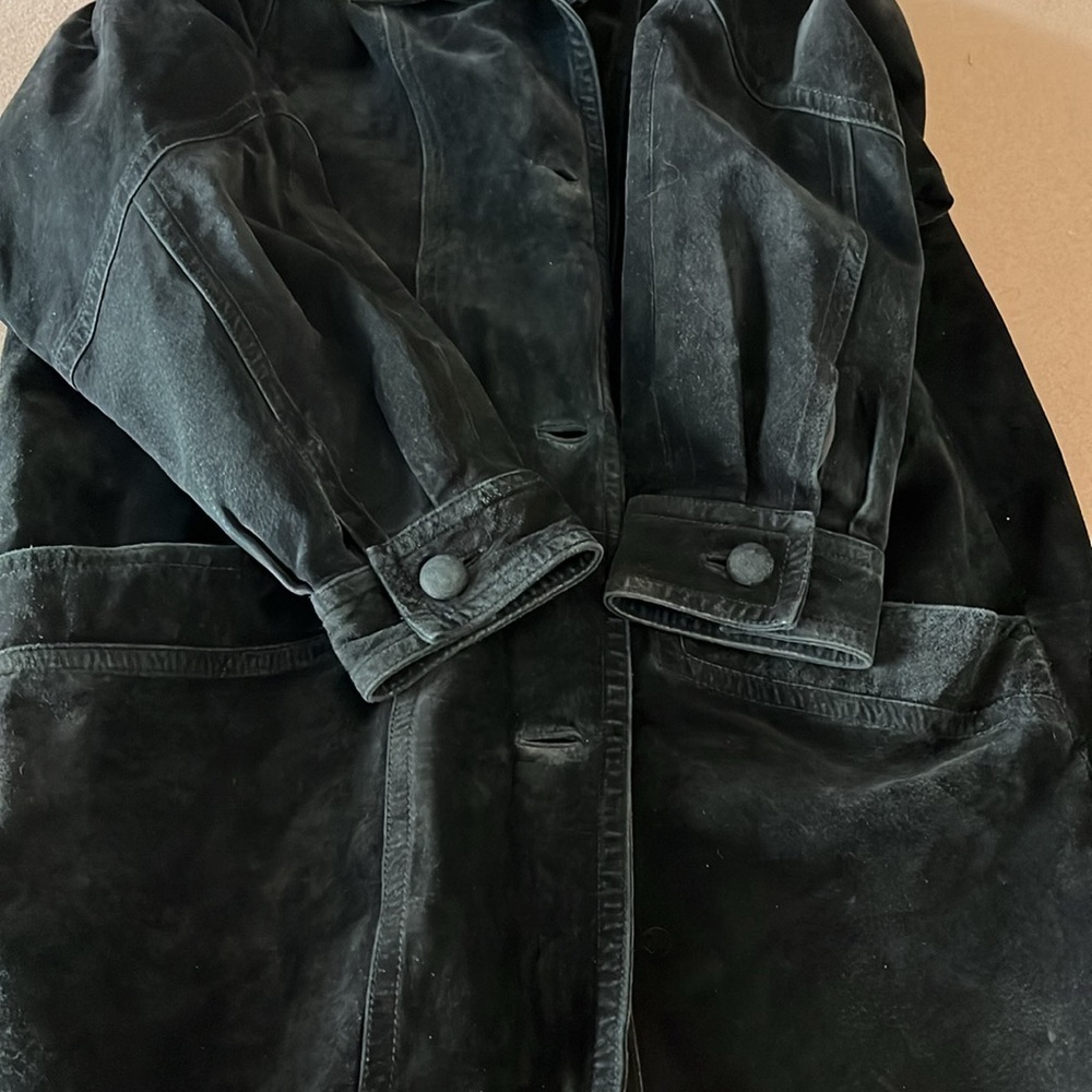 SILVERLEAF Women’s Black Suede Leather Long Jacket- Large - Picture 12 of 12